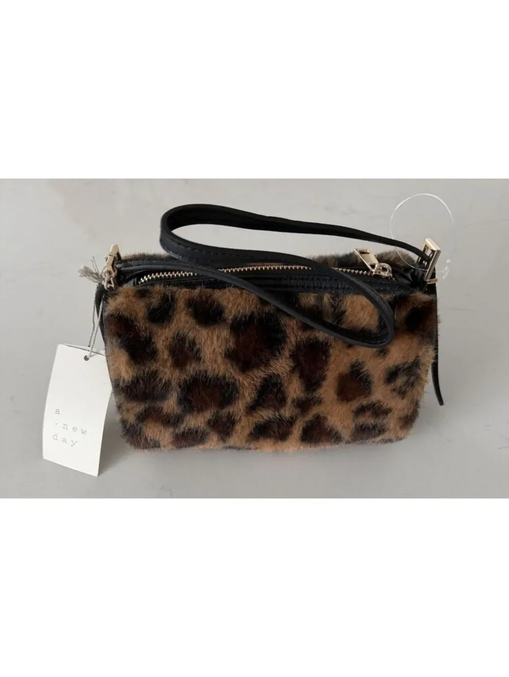 A New Day Faux Fur Leopard Print Shoulder Handbag